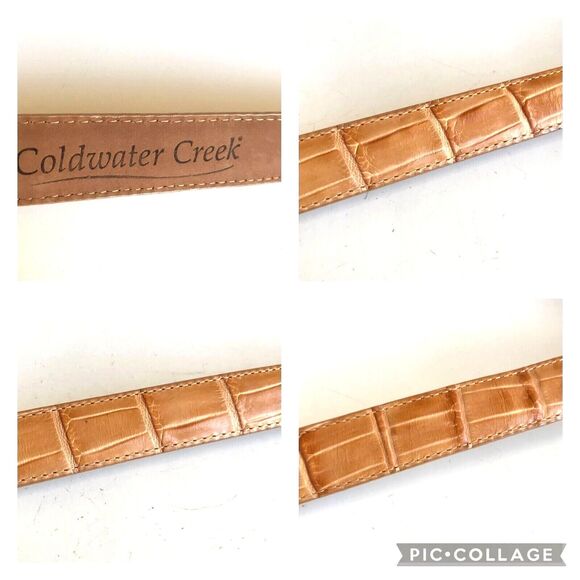 Vintage Coldwater Creek Croc Leather Belt Beige Tan Womens Size M L 32-36" - Picture 10 of 12